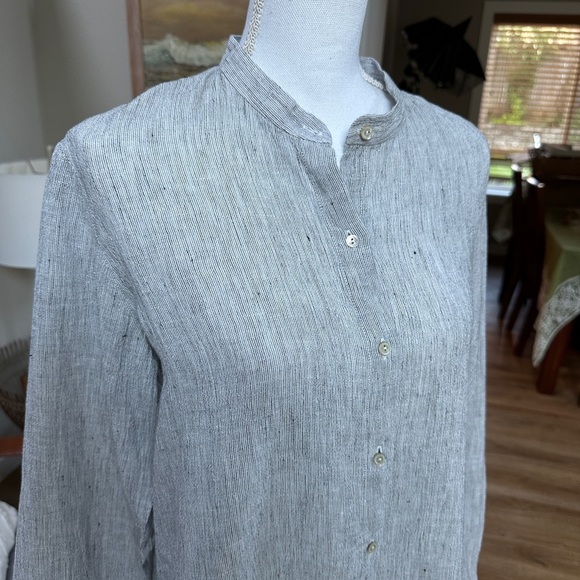 Striped Organic Linen Crinkle Classic Collar Shirt Size S-M - Picture 1 of 10